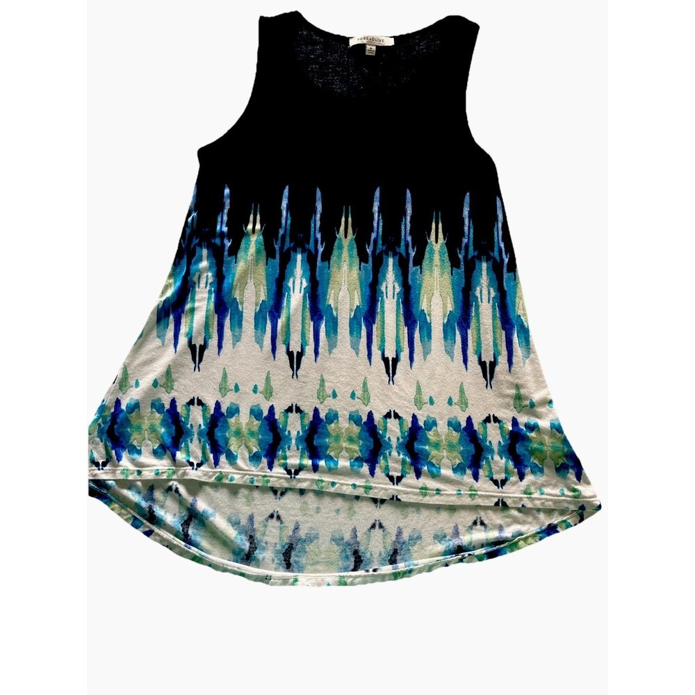 Rose & Olive Top Medium Sleeveless Geometric Black& Blue Good Condition Casual
